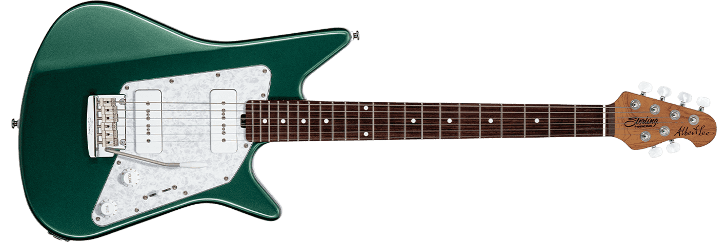 Front details of the Albert Lee P90 guitar in Sherwood Green