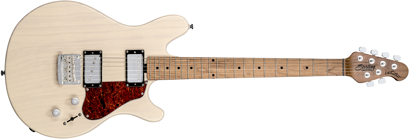 The Valentine guitar in Trans Buttermilk front details.